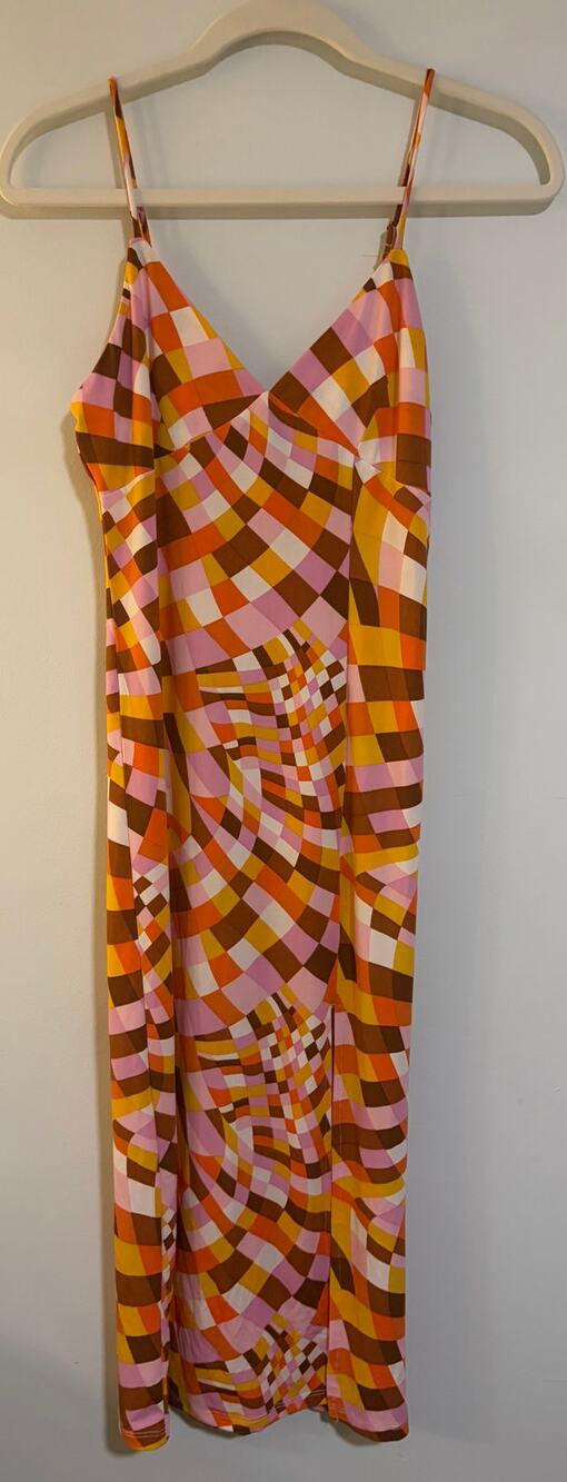 Forever 21 Retro 70s Psychedelic Geometric Maxi Dress M Groovy Y2K